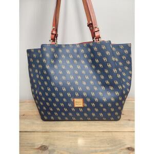 Dooney & Bourke Gretta Brenna Signature Handbag Large Tote Navy Blue 16x11x7"